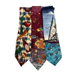 Vintage Tabasco Novelty Fish Scuba Diving Sailing Boat Vegetable Tie Bundle Lot